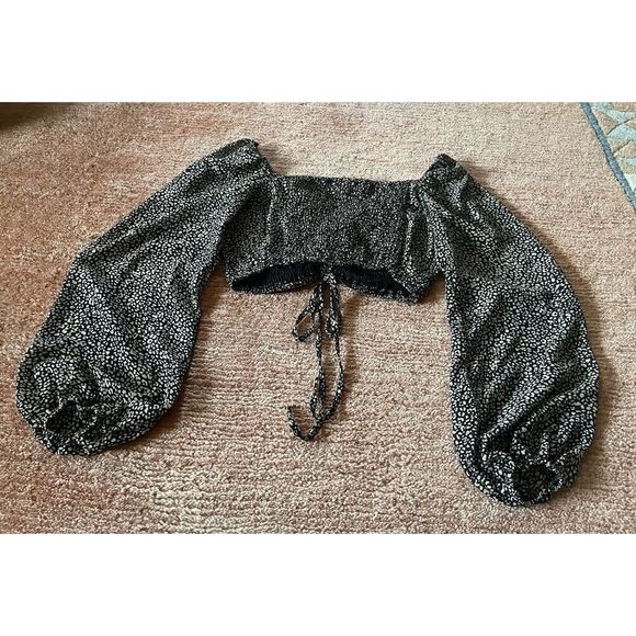 Hyfve Chasing The Dream Top In Black And Tan Women’s Cropped Long Puff Sleeves L - Picture 7 of 9